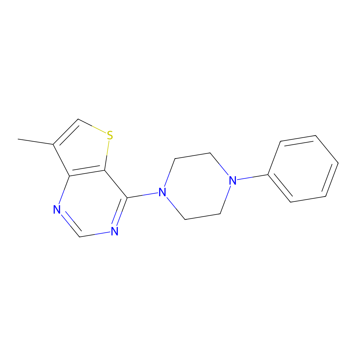 1-{7-Methylthieno[3,2-d]pyrimidin-4-yl}-4-phenylpiperazine molecular structure, CAS 2549040-81-3