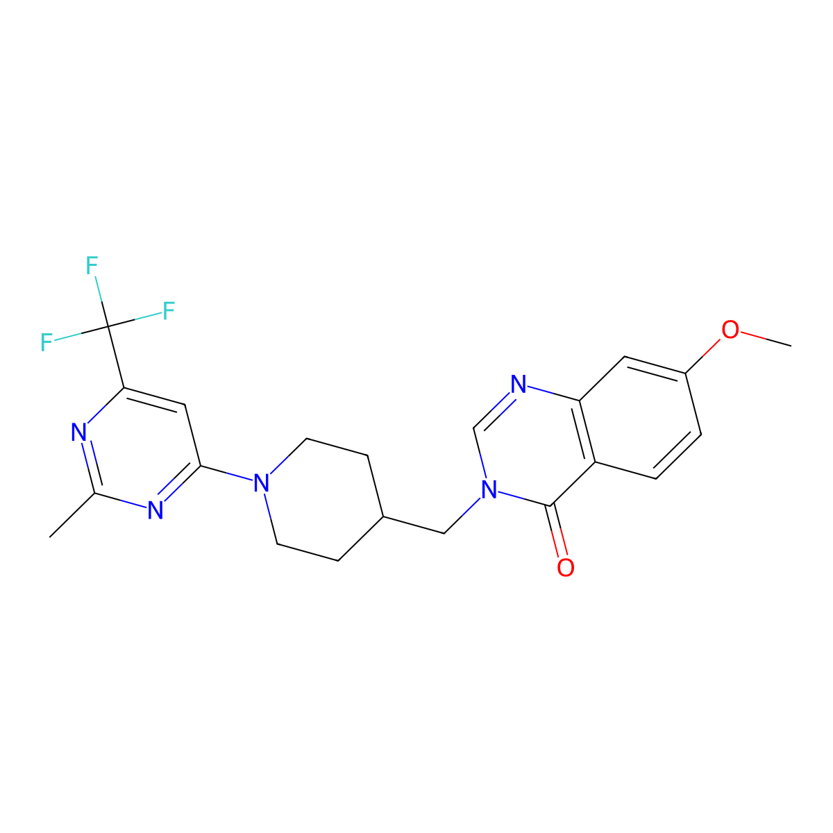 7-Methoxy-3-({1-[2-methyl-6-(trifluoromethyl)pyrimidin-4-yl]piperidin-4-yl}methyl)-3,4-dihydroquinazolin-4-one molecular structure, CAS 2549040-82-4