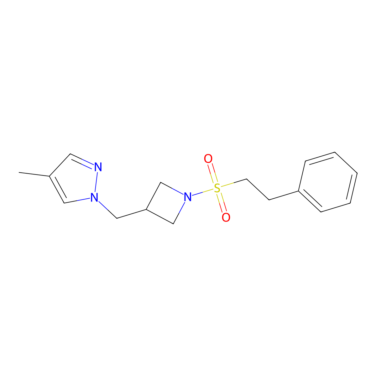 4-methyl-1-{[1-(2-phenylethanesulfonyl)azetidin-3-yl]methyl}-1H-pyrazole molecular structure, CAS 2549040-86-8