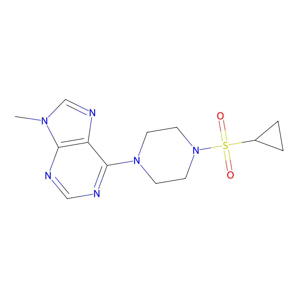 6-[4-(cyclopropanesulfonyl)piperazin-1-yl]-9-methyl-9H-purine molecular structure, CAS 2549040-88-0