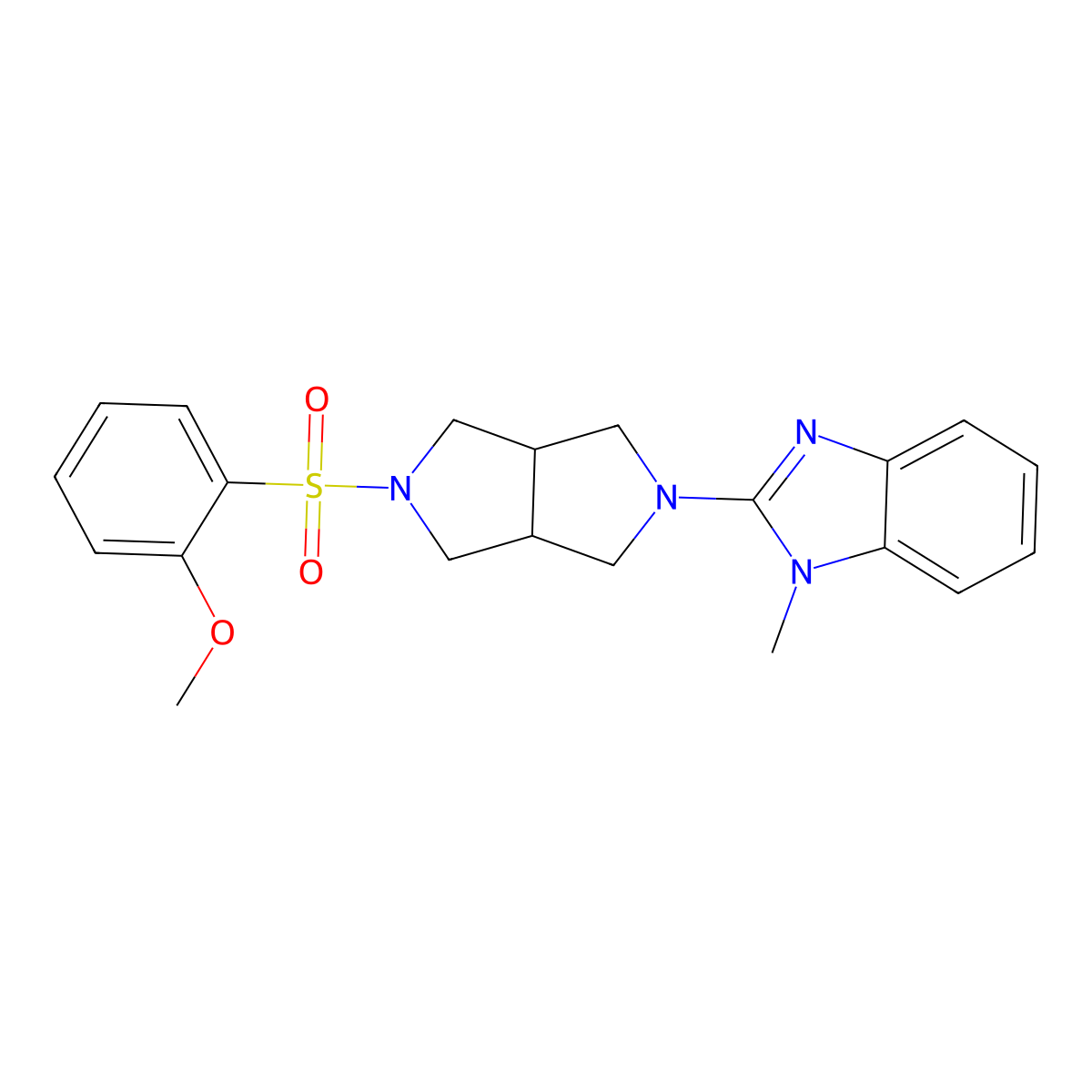 2-[5-(2-methoxybenzenesulfonyl)-octahydropyrrolo[3,4-c]pyrrol-2-yl]-1-methyl-1H-1,3-benzodiazole molecular structure, CAS 2549040-95-9