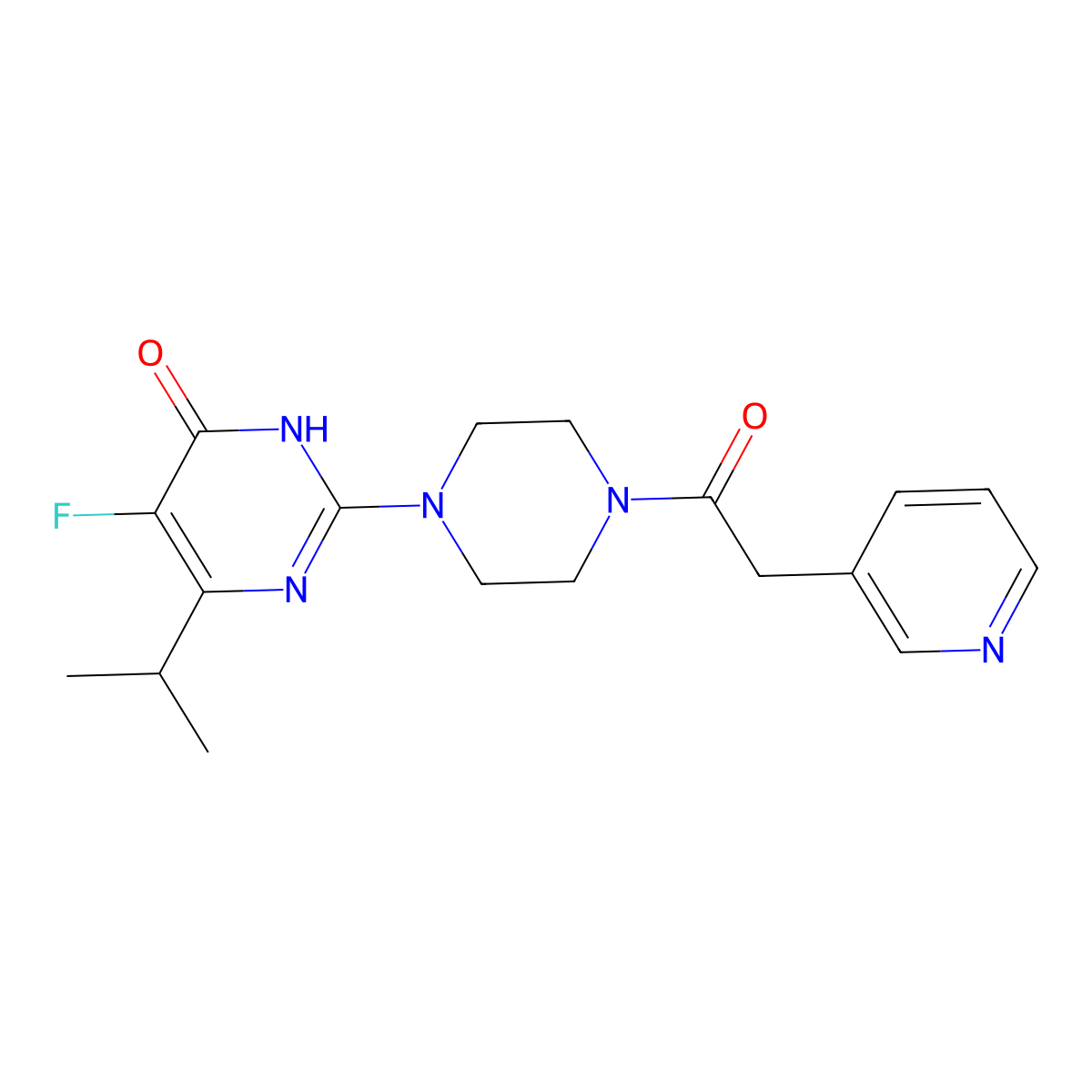 5-Fluoro-6-(propan-2-yl)-2-{4-[2-(pyridin-3-yl)acetyl]piperazin-1-yl}-3,4-dihydropyrimidin-4-one molecular structure, CAS 2549041-00-9
