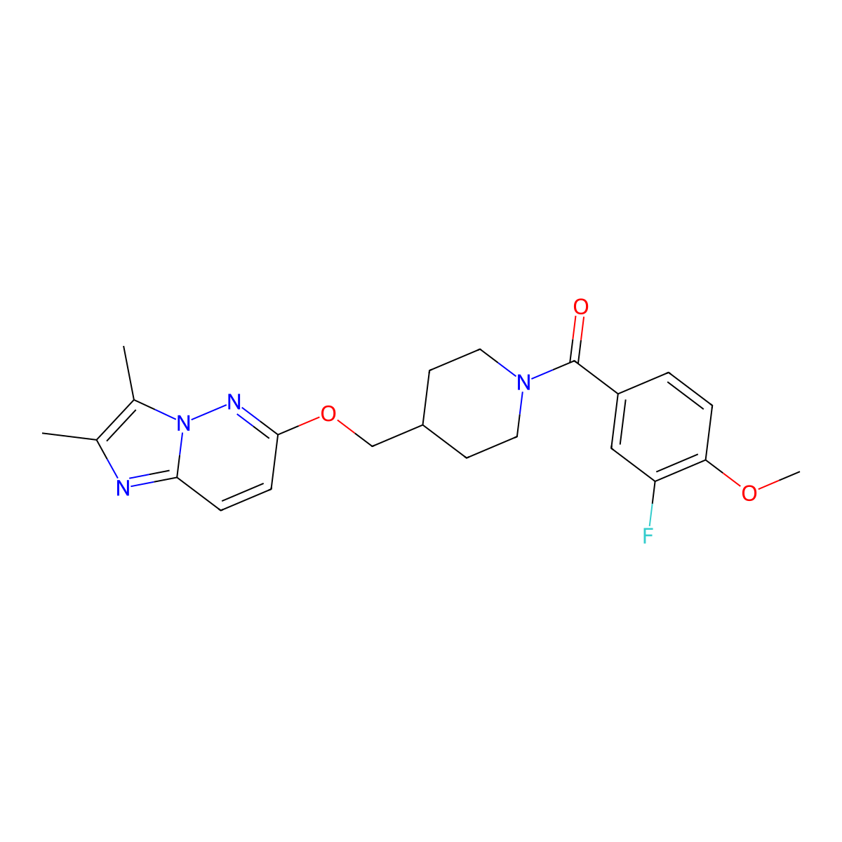 4-[({2,3-Dimethylimidazo[1,2-b]pyridazin-6-yl}oxy)methyl]-1-(3-fluoro-4-methoxybenzoyl)piperidine molecular structure, CAS 2549041-03-2