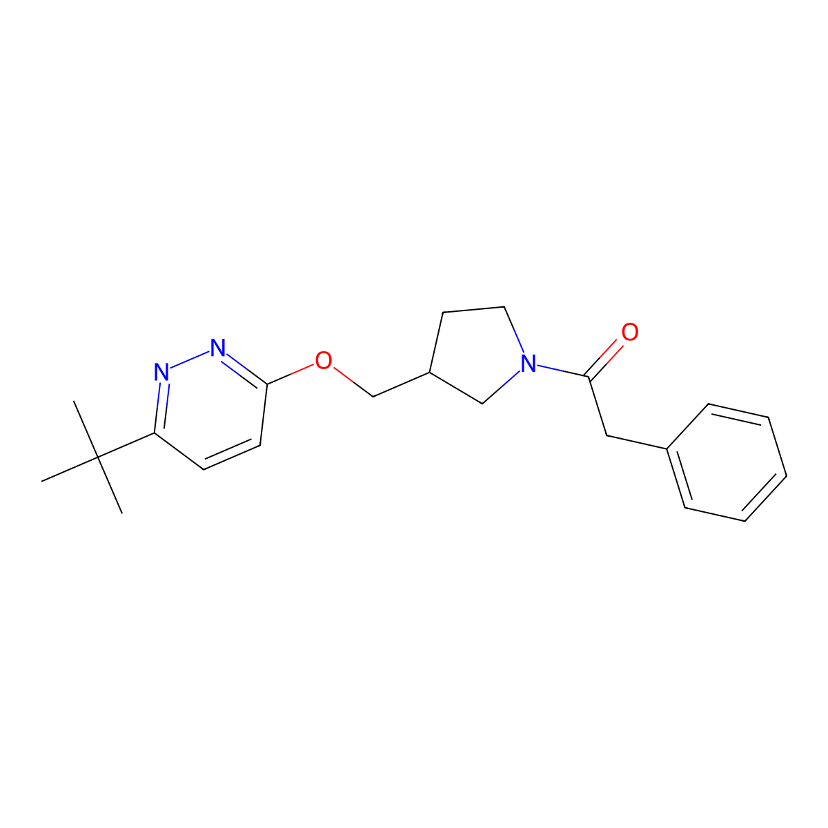 1-(3-{[(6-Tert-butylpyridazin-3-yl)oxy]methyl}pyrrolidin-1-yl)-2-phenylethan-1-one molecular structure, CAS 2549041-06-5
