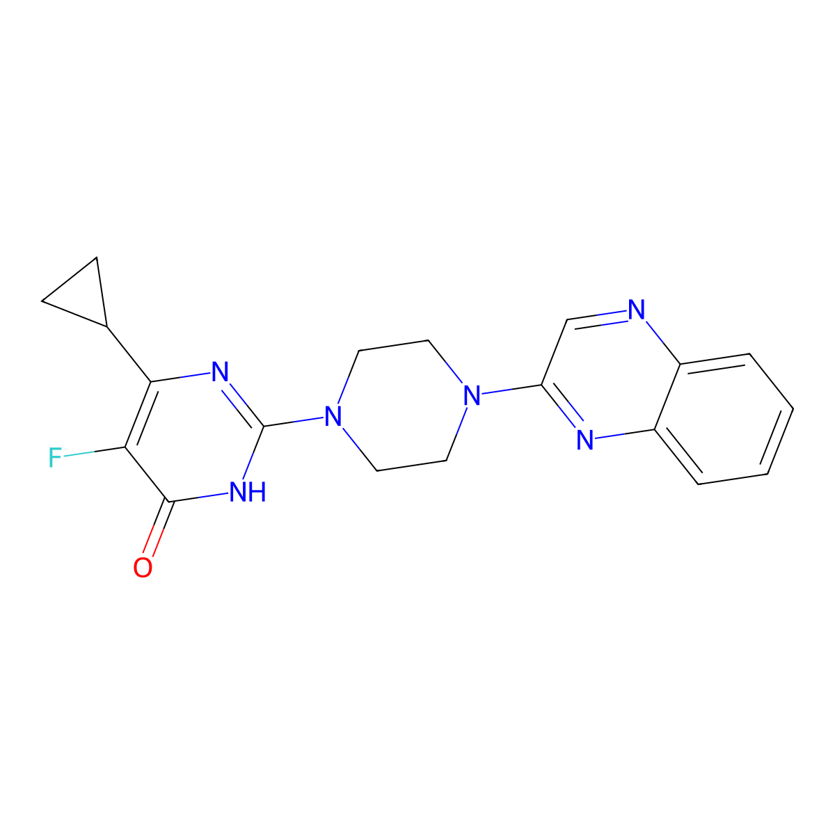 6-Cyclopropyl-5-fluoro-2-[4-(quinoxalin-2-yl)piperazin-1-yl]-3,4-dihydropyrimidin-4-one molecular structure, CAS 2549041-12-3