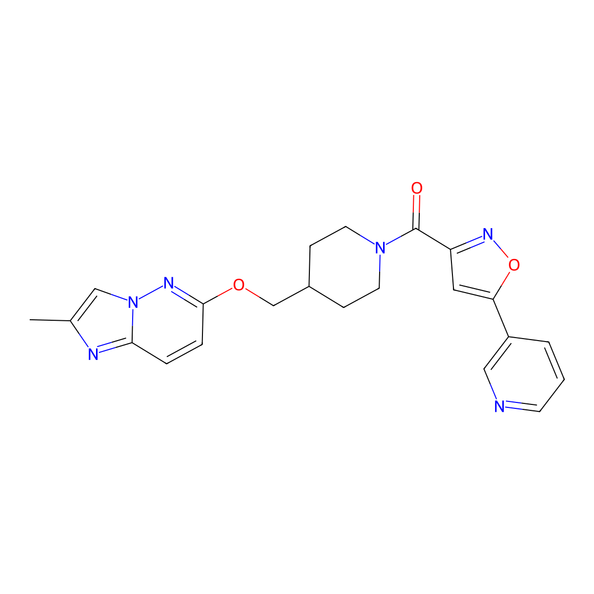 3-(3-{4-[({2-Methylimidazo[1,2-b]pyridazin-6-yl}oxy)methyl]piperidine-1-carbonyl}-1,2-oxazol-5-yl)pyridine molecular structure, CAS 2549041-15-6
