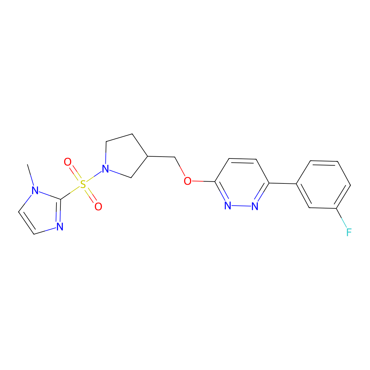 3-(3-fluorophenyl)-6-({1-[(1-methyl-1H-imidazol-2-yl)sulfonyl]pyrrolidin-3-yl}methoxy)pyridazine molecular structure, CAS 2549041-18-9