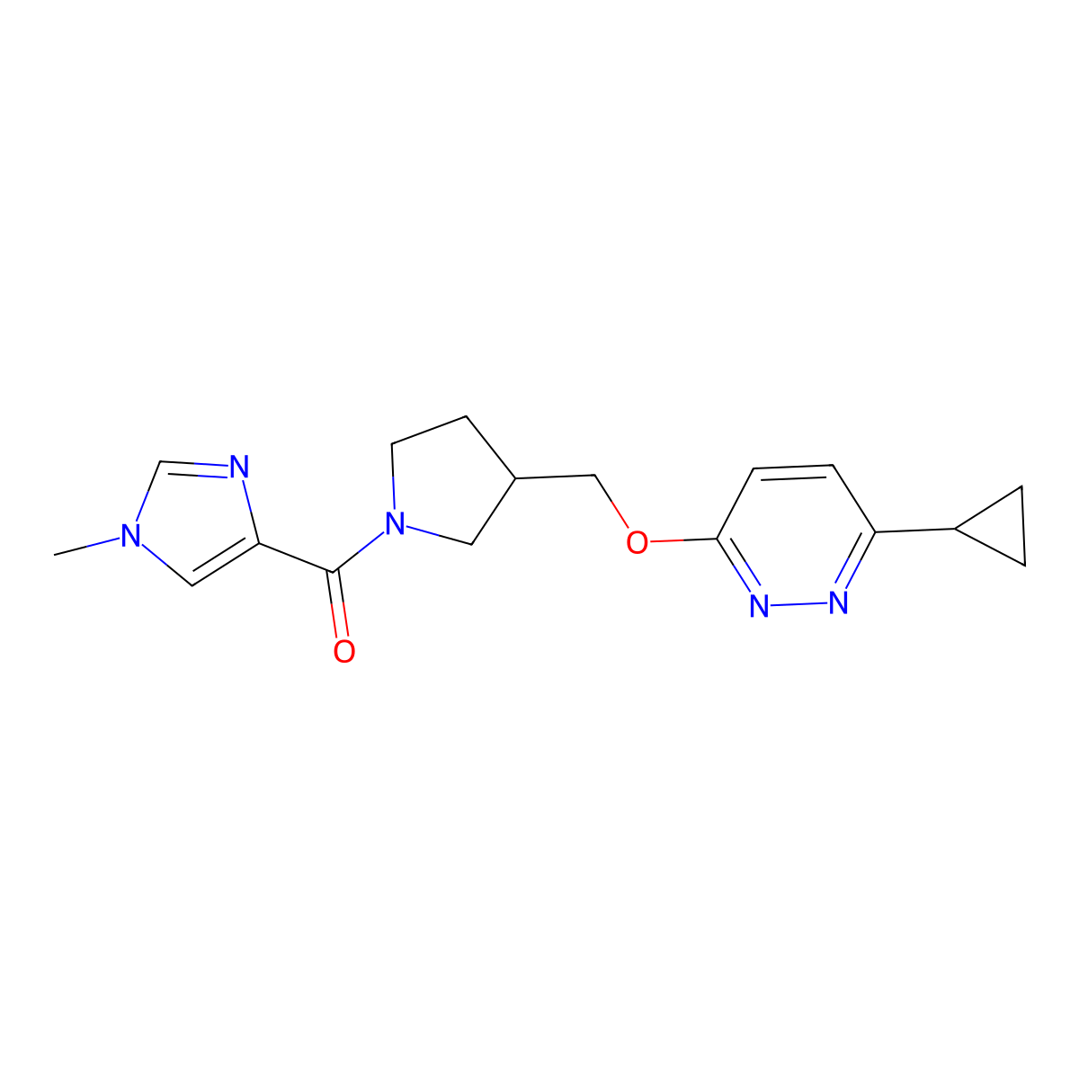 3-cyclopropyl-6-{[1-(1-methyl-1H-imidazole-4-carbonyl)pyrrolidin-3-yl]methoxy}pyridazine molecular structure, CAS 2549041-25-8