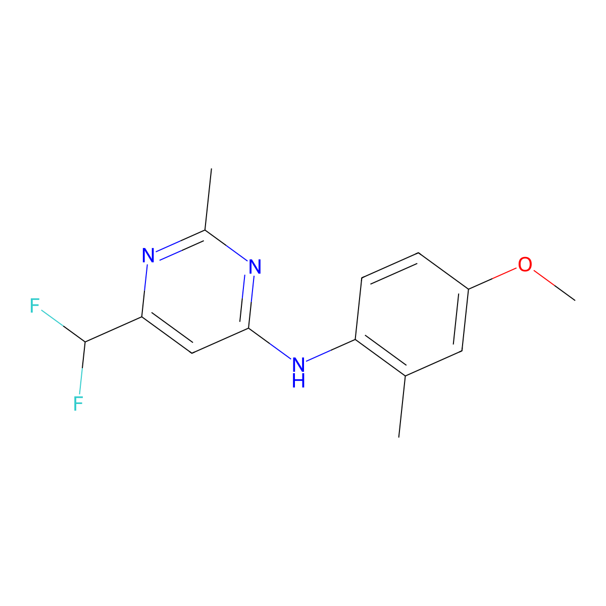 6-(difluoromethyl)-N-(4-methoxy-2-methylphenyl)-2-methylpyrimidin-4-amine molecular structure, CAS 2549041-27-0