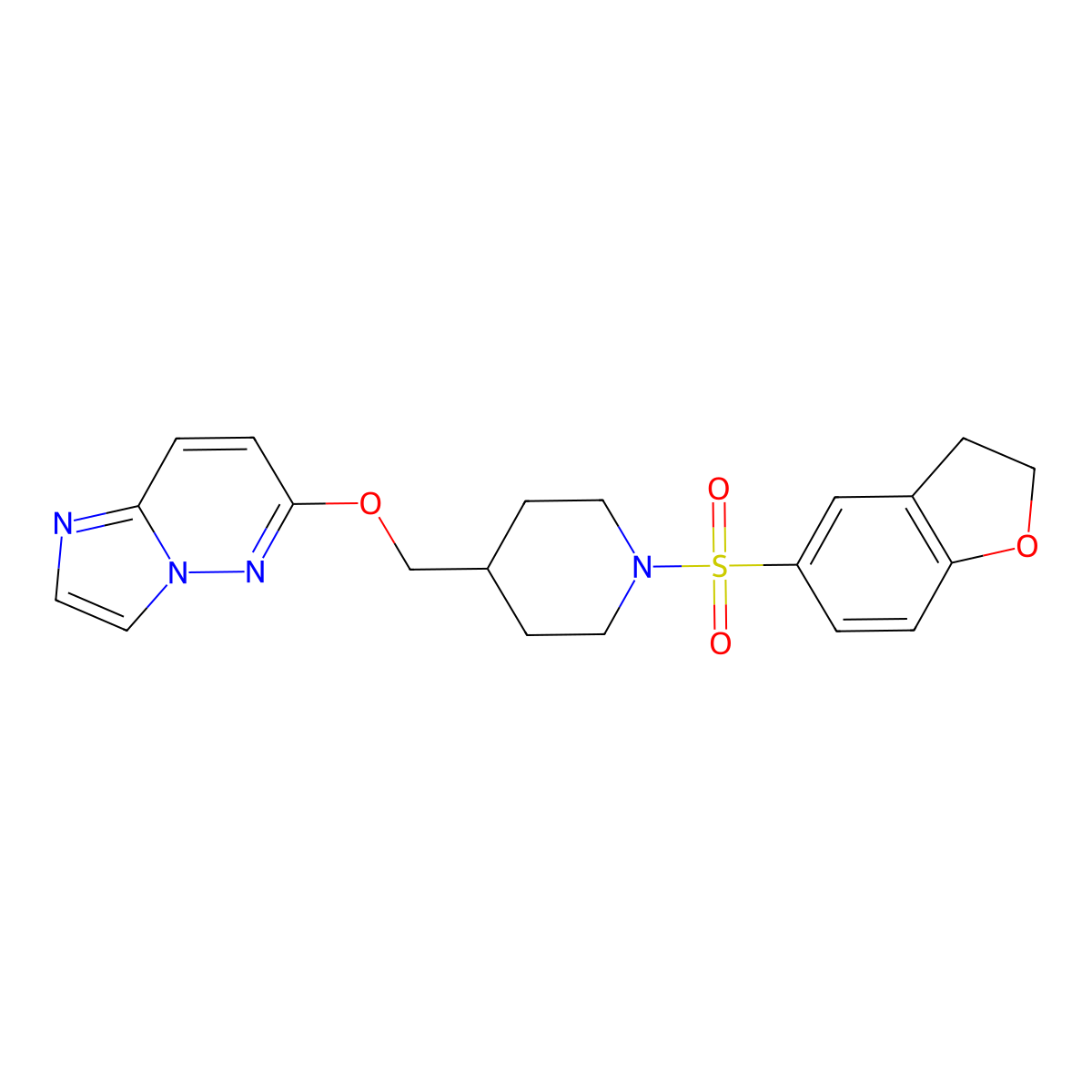 1-(2,3-Dihydro-1-benzofuran-5-sulfonyl)-4-({imidazo[1,2-b]pyridazin-6-yloxy}methyl)piperidine molecular structure, CAS 2549041-28-1