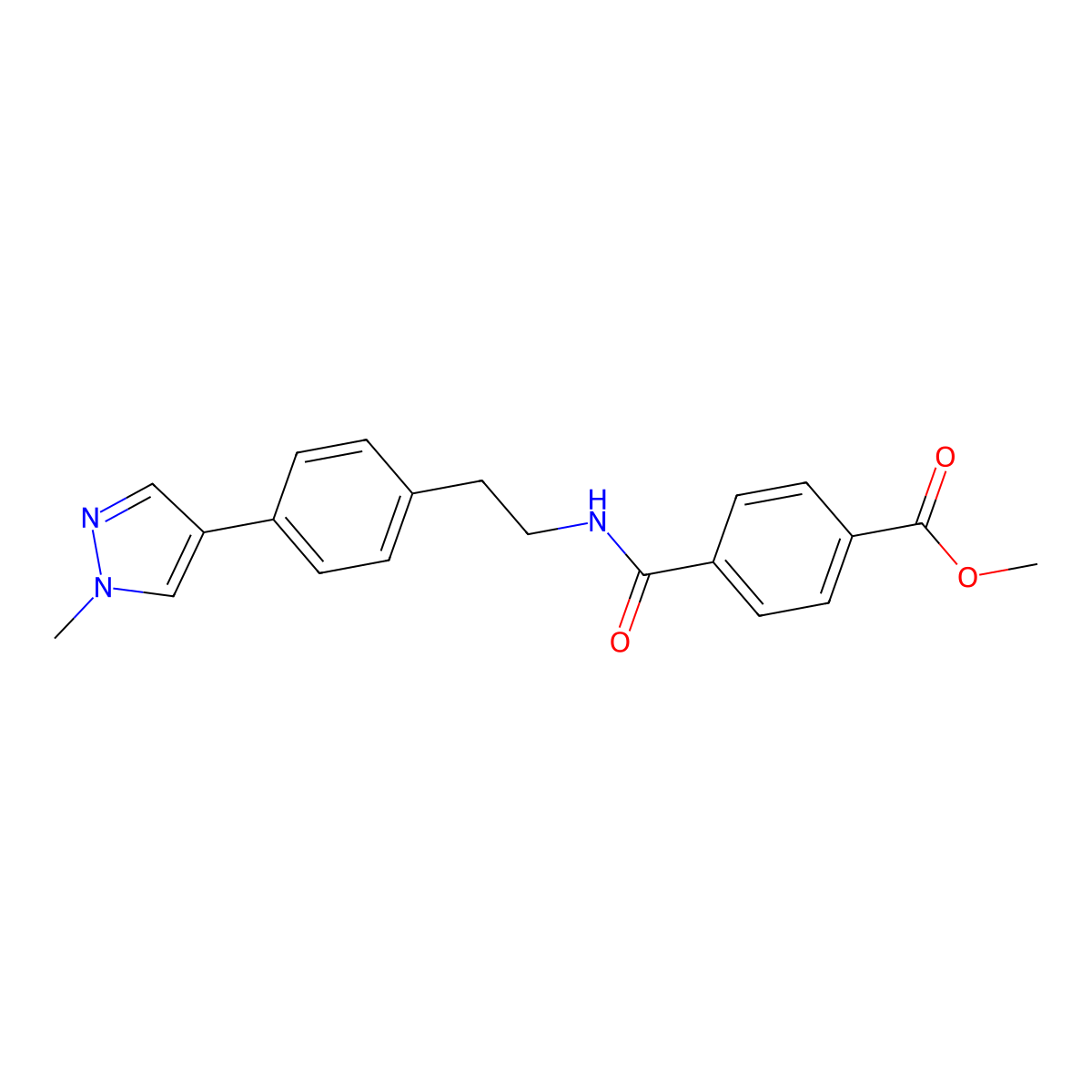 methyl 4-({2-[4-(1-methyl-1H-pyrazol-4-yl)phenyl]ethyl}carbamoyl)benzoate molecular structure, CAS 2549041-29-2