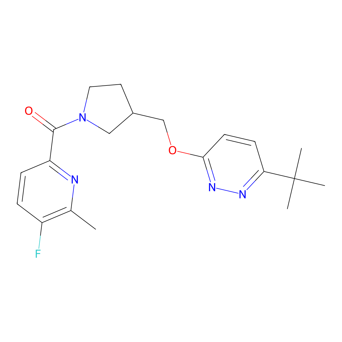 3-Tert-butyl-6-{[1-(5-fluoro-6-methylpyridine-2-carbonyl)pyrrolidin-3-yl]methoxy}pyridazine molecular structure, CAS 2549041-30-5