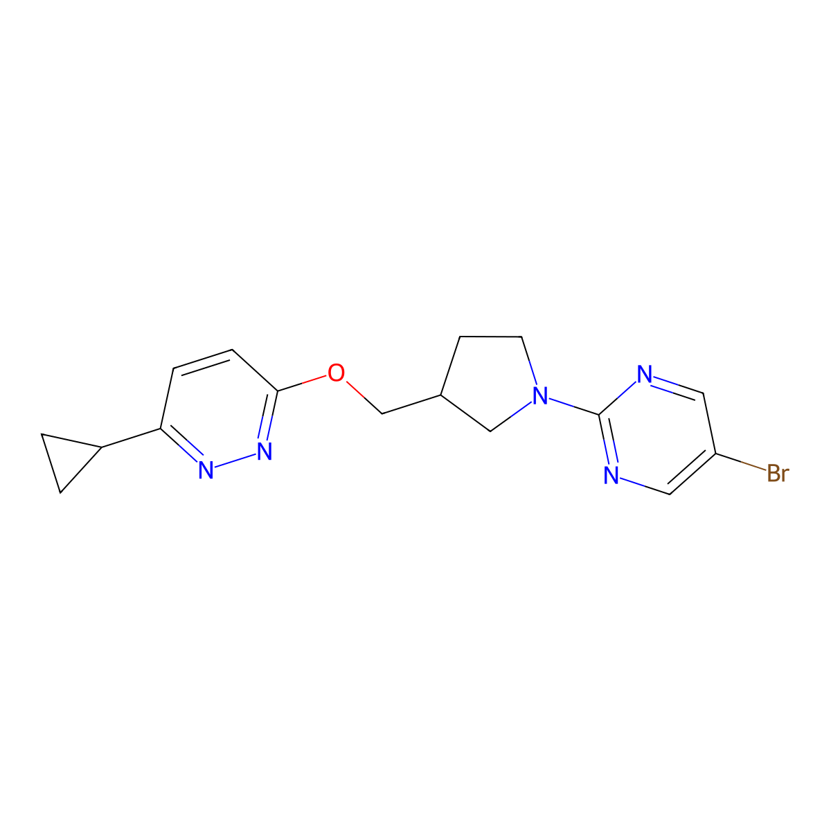 3-{[1-(5-Bromopyrimidin-2-yl)pyrrolidin-3-yl]methoxy}-6-cyclopropylpyridazine molecular structure, CAS 2549041-35-0