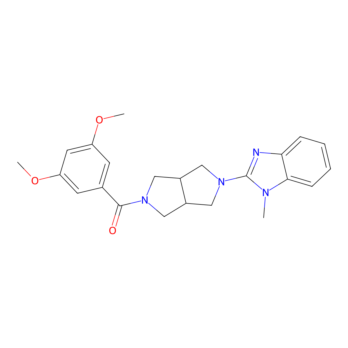 2-[5-(3,5-dimethoxybenzoyl)-octahydropyrrolo[3,4-c]pyrrol-2-yl]-1-methyl-1H-1,3-benzodiazole molecular structure, CAS 2549041-36-1