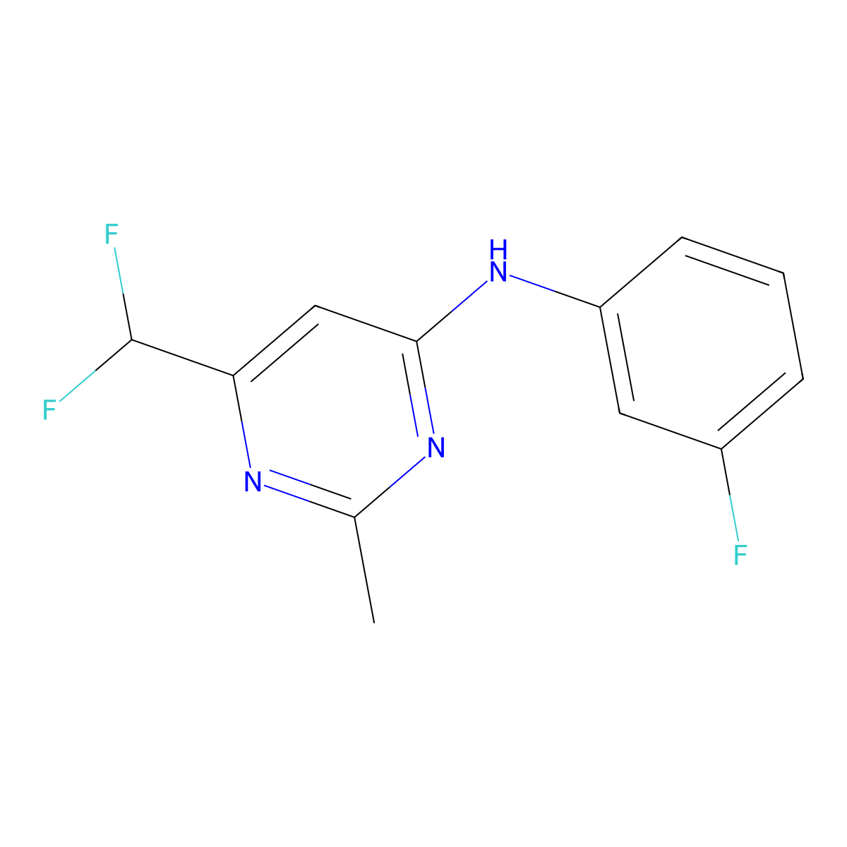 6-(difluoromethyl)-N-(3-fluorophenyl)-2-methylpyrimidin-4-amine molecular structure, CAS 2549041-38-3
