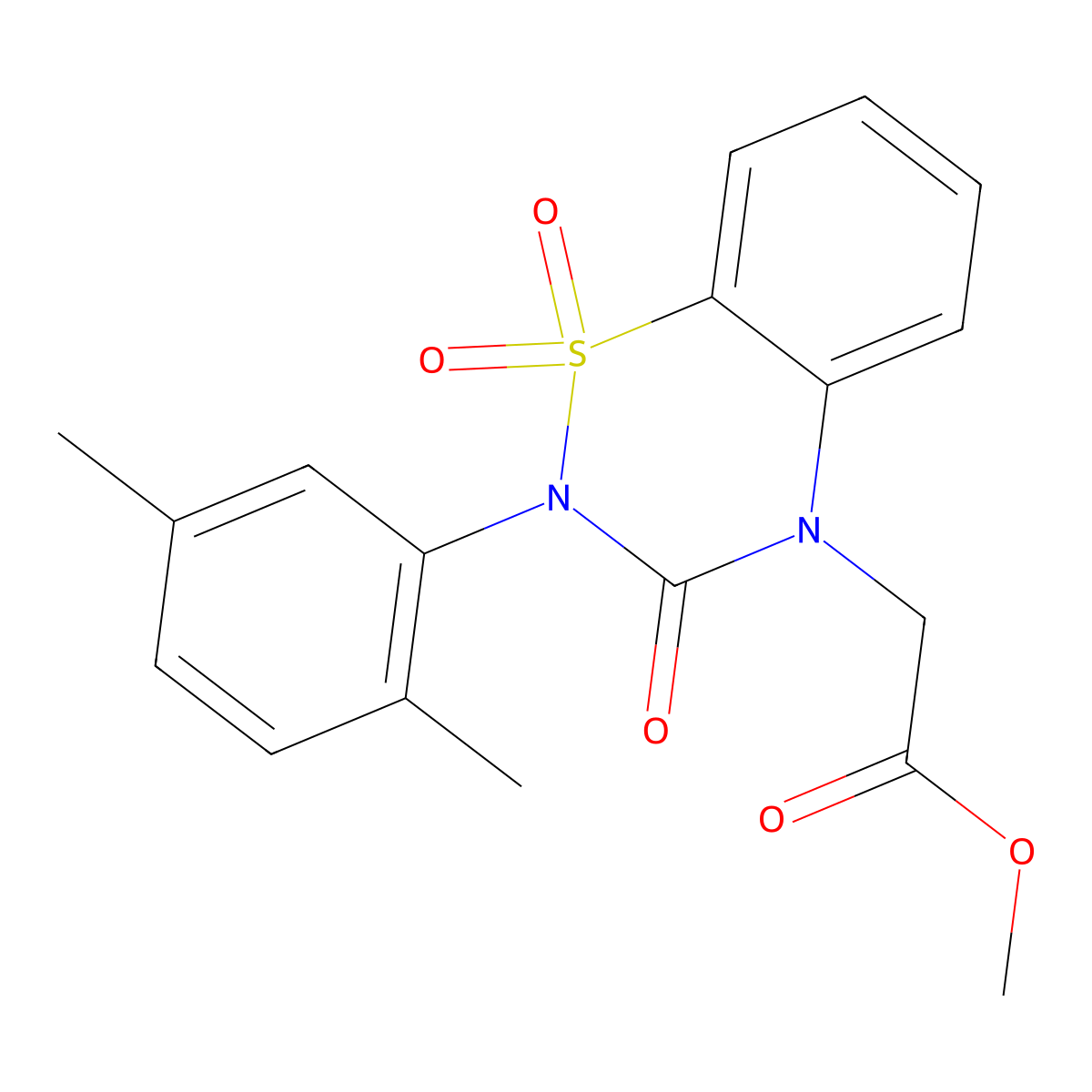 methyl 2-[2-(2,5-dimethylphenyl)-1,1,3-trioxo-3,4-dihydro-2H-1lambda6,2,4-benzothiadiazin-4-yl]acetate molecular structure, CAS 2549041-43-0