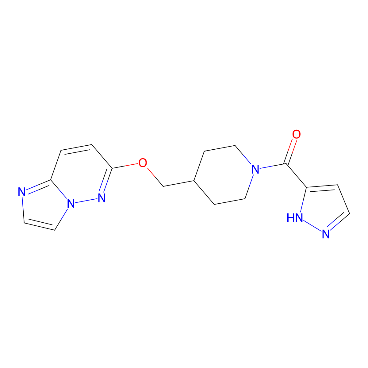 4-({imidazo[1,2-b]pyridazin-6-yloxy}methyl)-1-(1H-pyrazole-3-carbonyl)piperidine molecular structure, CAS 2549041-45-2