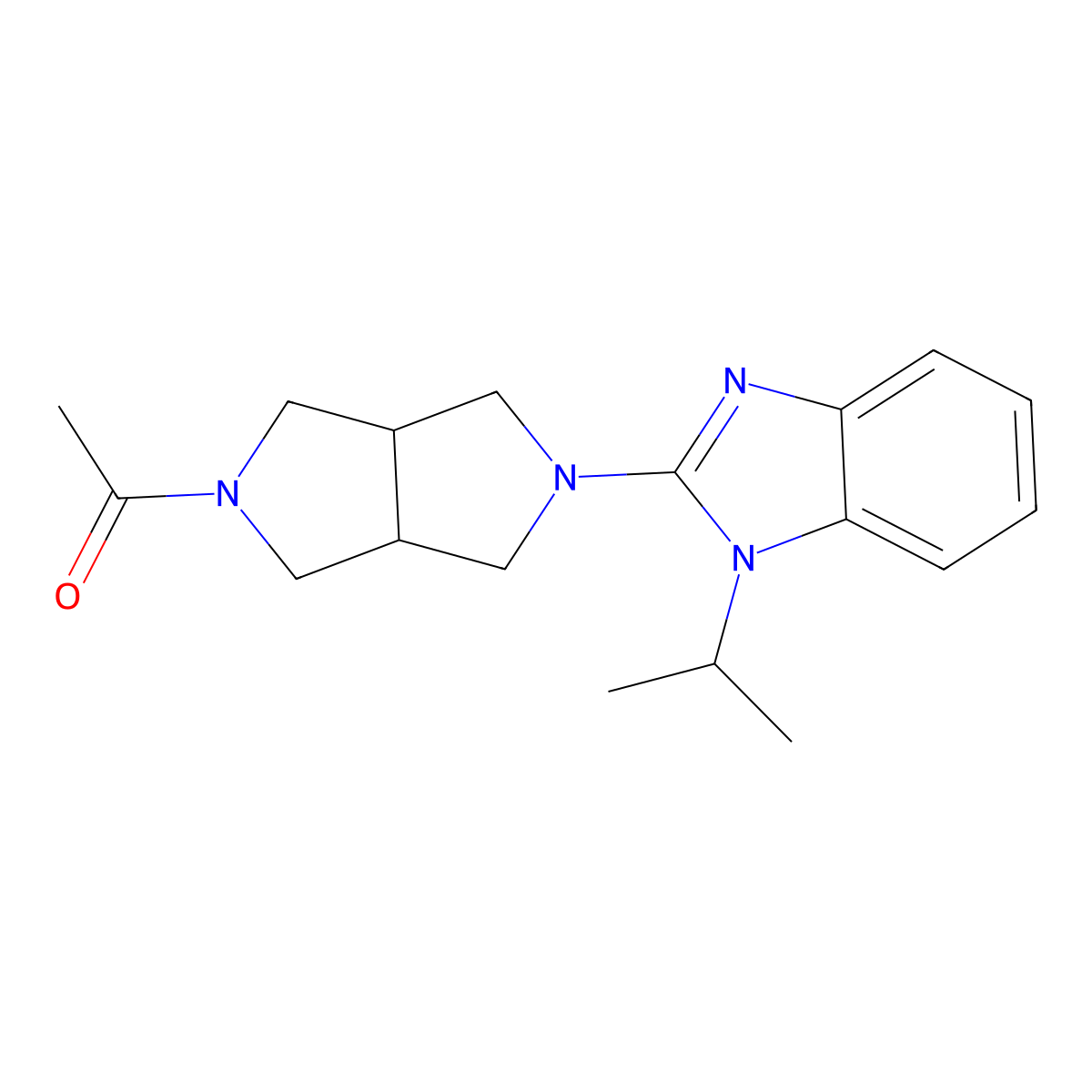 1-{5-[1-(propan-2-yl)-1H-1,3-benzodiazol-2-yl]-octahydropyrrolo[3,4-c]pyrrol-2-yl}ethan-1-one molecular structure, CAS 2549041-47-4