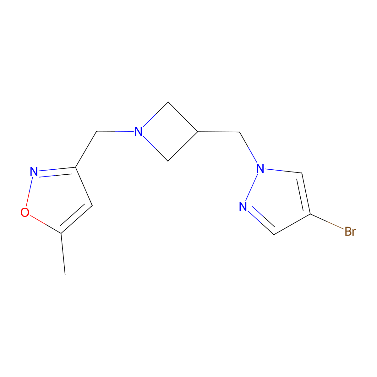 3-({3-[(4-bromo-1H-pyrazol-1-yl)methyl]azetidin-1-yl}methyl)-5-methyl-1,2-oxazole molecular structure, CAS 2549041-48-5