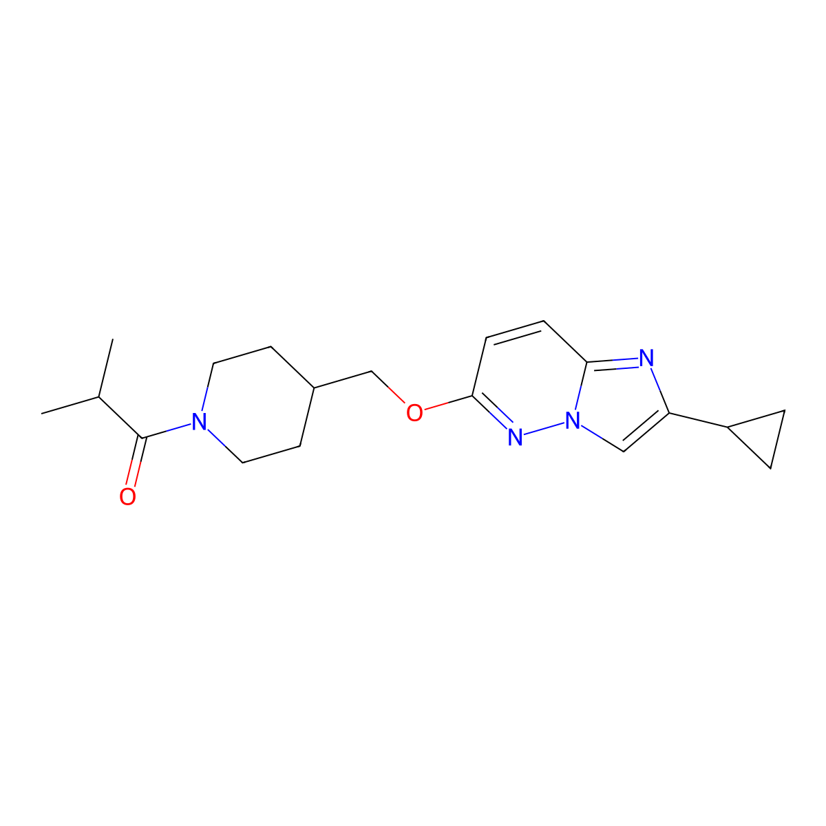 1-{4-[({2-Cyclopropylimidazo[1,2-b]pyridazin-6-yl}oxy)methyl]piperidin-1-yl}-2-methylpropan-1-one molecular structure, CAS 2549041-49-6