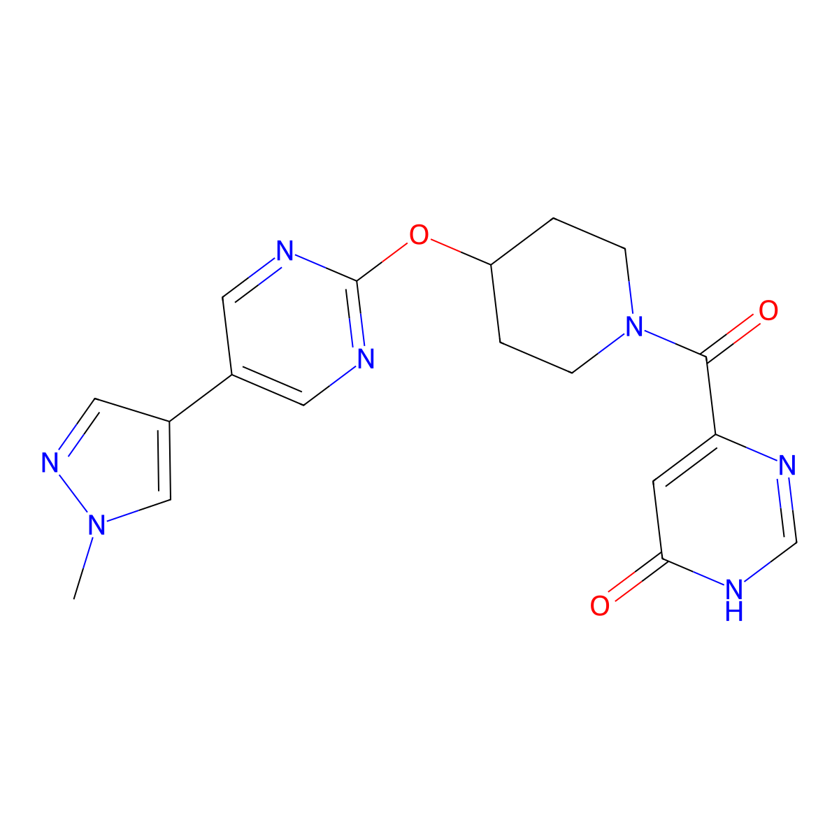 6-(4-{[5-(1-methyl-1H-pyrazol-4-yl)pyrimidin-2-yl]oxy}piperidine-1-carbonyl)pyrimidin-4-ol molecular structure, CAS 2549041-53-2