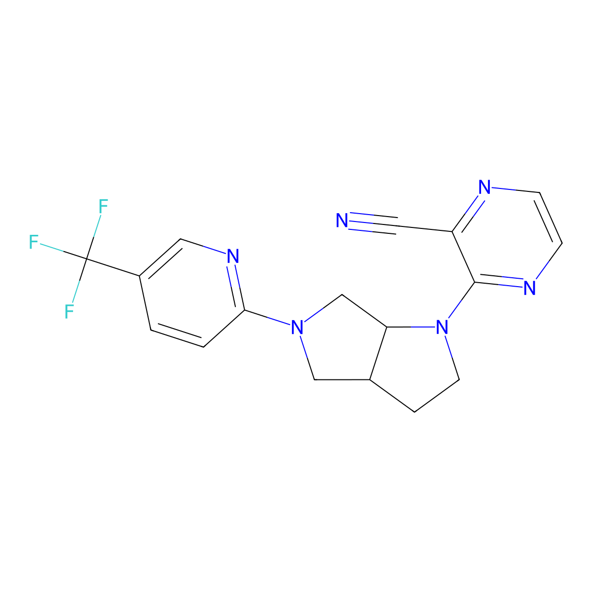 3-{5-[5-(Trifluoromethyl)pyridin-2-yl]-octahydropyrrolo[3,4-b]pyrrol-1-yl}pyrazine-2-carbonitrile molecular structure, CAS 2549041-59-8