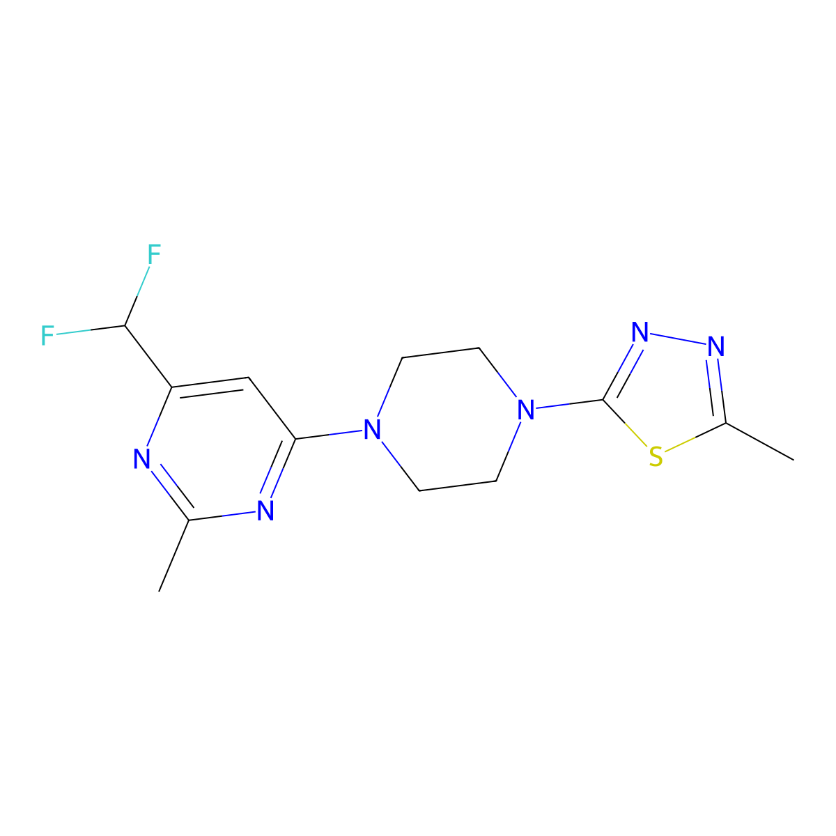 4-(Difluoromethyl)-2-methyl-6-[4-(5-methyl-1,3,4-thiadiazol-2-yl)piperazin-1-yl]pyrimidine molecular structure, CAS 2549041-60-1