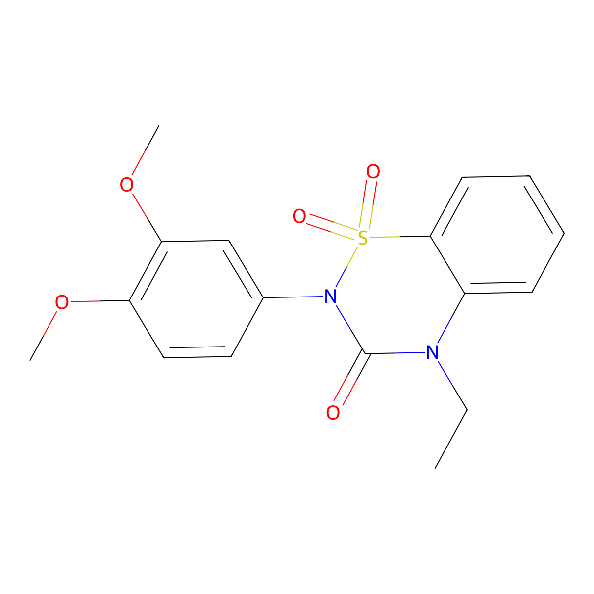 2-(3,4-Dimethoxyphenyl)-4-ethyl-1,1-dioxo-1lambda6,2,4-benzothiadiazin-3-one molecular structure, CAS 2549041-63-4