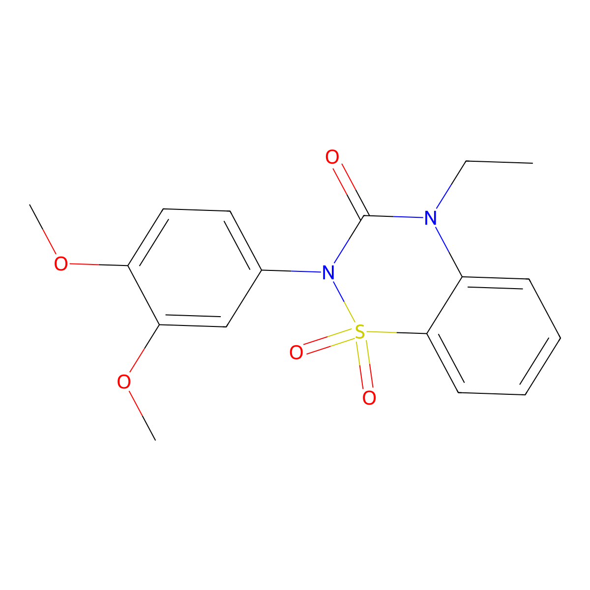 2-(3,4-Dimethoxyphenyl)-4-ethyl-1,1-dioxo-1lambda6,2,4-benzothiadiazin-3-one molecular structure, CAS 2549041-63-4