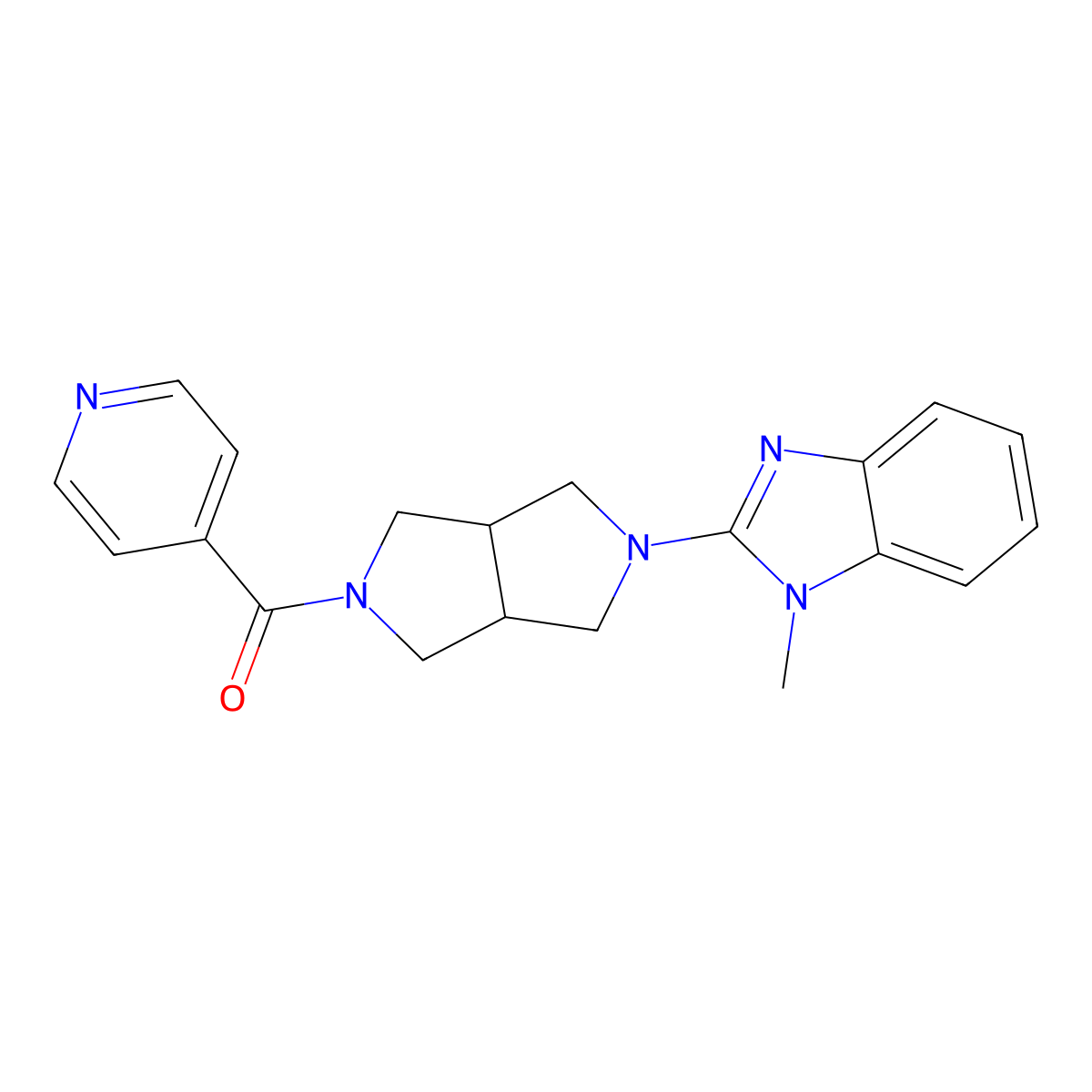 1-methyl-2-[5-(pyridine-4-carbonyl)-octahydropyrrolo[3,4-c]pyrrol-2-yl]-1H-1,3-benzodiazole molecular structure, CAS 2549041-65-6
