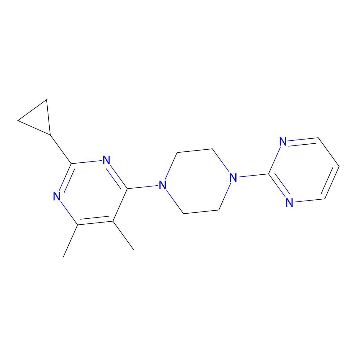 2-Cyclopropyl-4,5-dimethyl-6-[4-(pyrimidin-2-yl)piperazin-1-yl]pyrimidine molecular structure, CAS 2549041-70-3