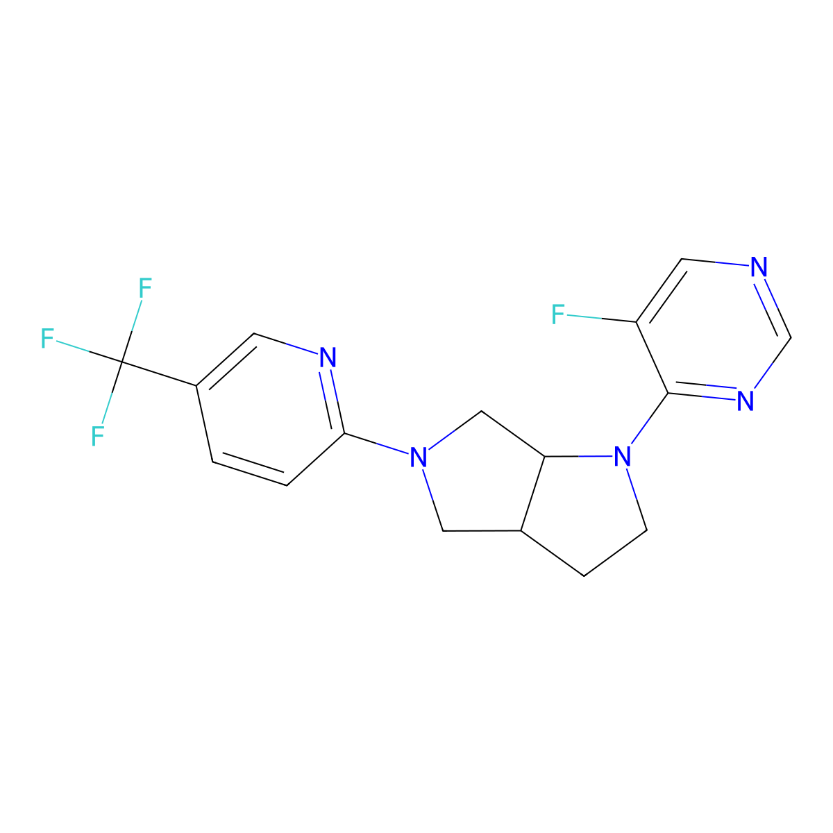 5-Fluoro-4-{5-[5-(trifluoromethyl)pyridin-2-yl]-octahydropyrrolo[3,4-b]pyrrol-1-yl}pyrimidine molecular structure, CAS 2549041-78-1