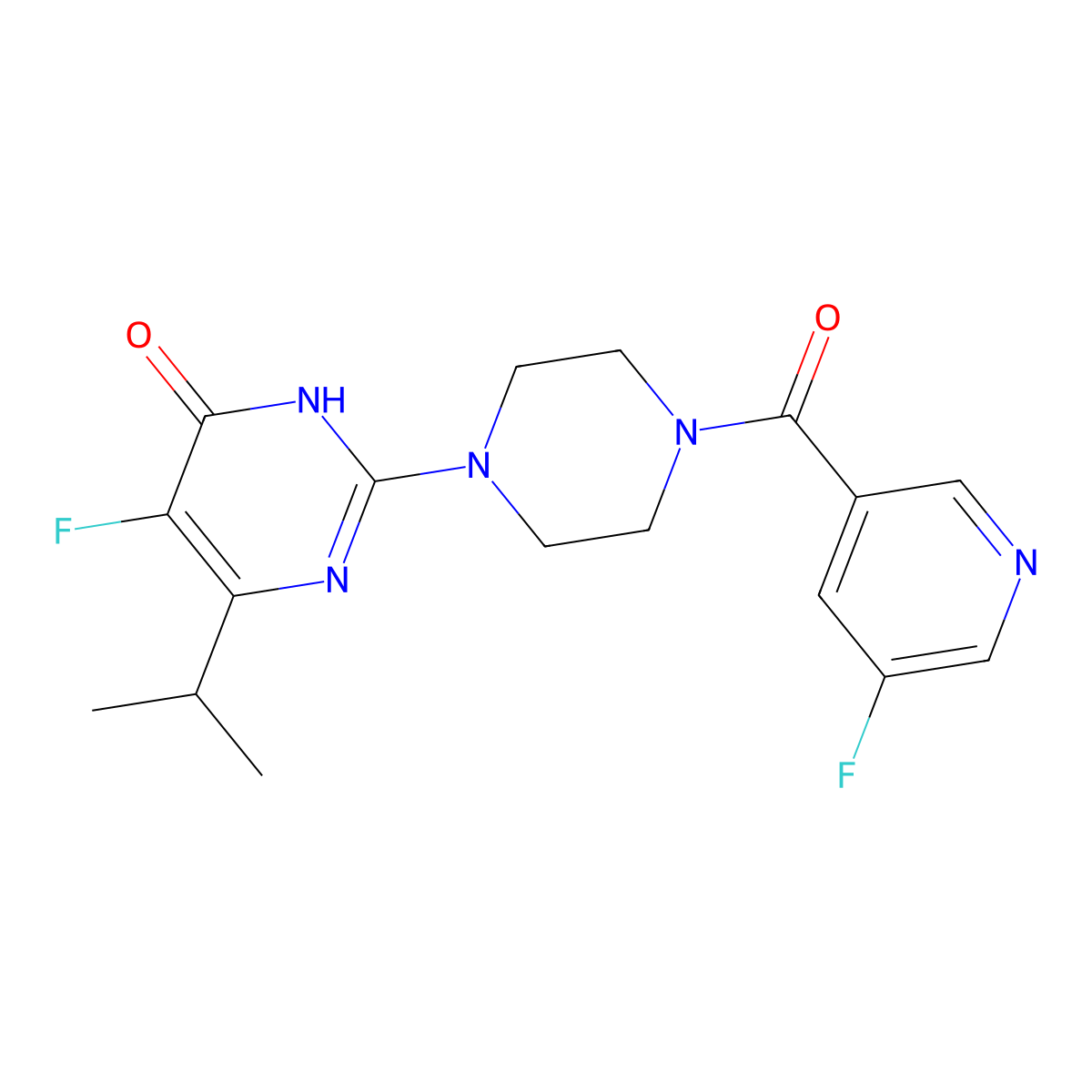 5-Fluoro-2-[4-(5-fluoropyridine-3-carbonyl)piperazin-1-yl]-6-(propan-2-yl)-3,4-dihydropyrimidin-4-one molecular structure, CAS 2549041-81-6
