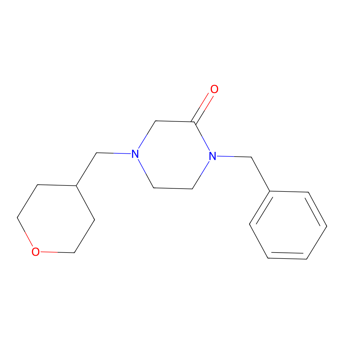 1-Benzyl-4-[(oxan-4-yl)methyl]piperazin-2-one molecular structure, CAS 2549041-85-0