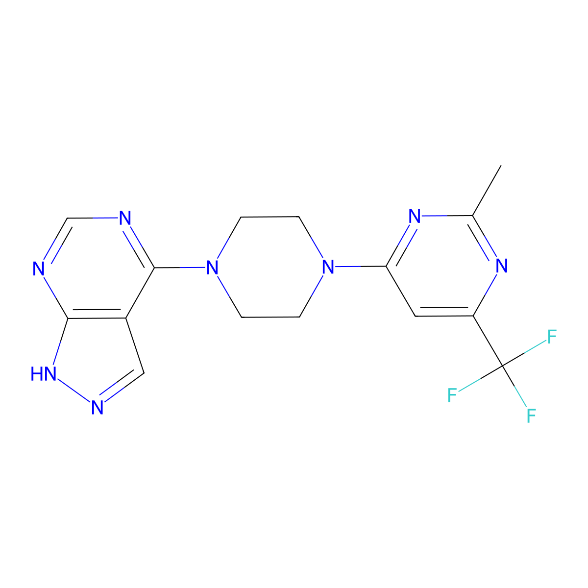 2-methyl-4-(4-{1H-pyrazolo[3,4-d]pyrimidin-4-yl}piperazin-1-yl)-6-(trifluoromethyl)pyrimidine molecular structure, CAS 2549041-86-1