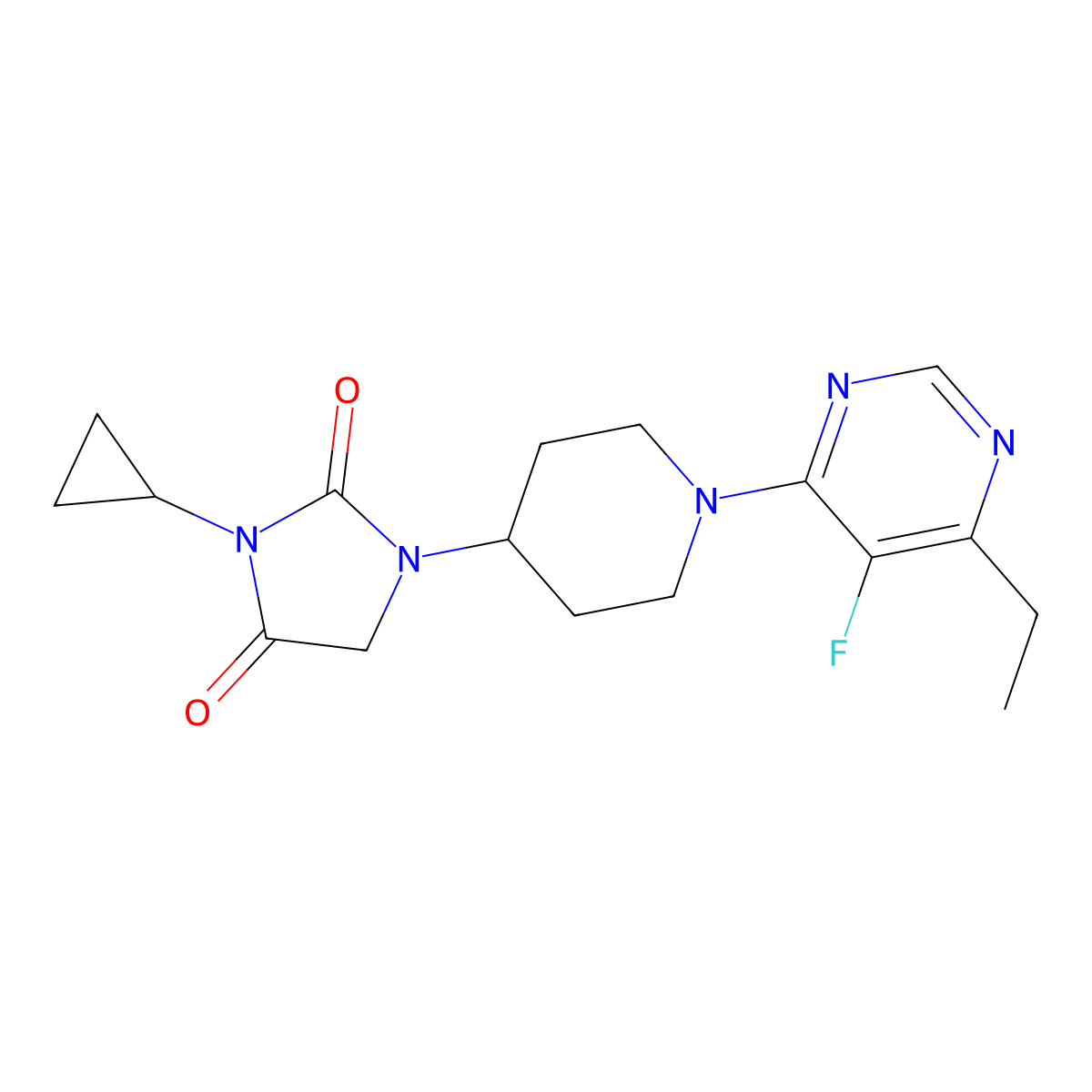 3-Cyclopropyl-1-[1-(6-ethyl-5-fluoropyrimidin-4-yl)piperidin-4-yl]imidazolidine-2,4-dione molecular structure, CAS 2549041-90-7