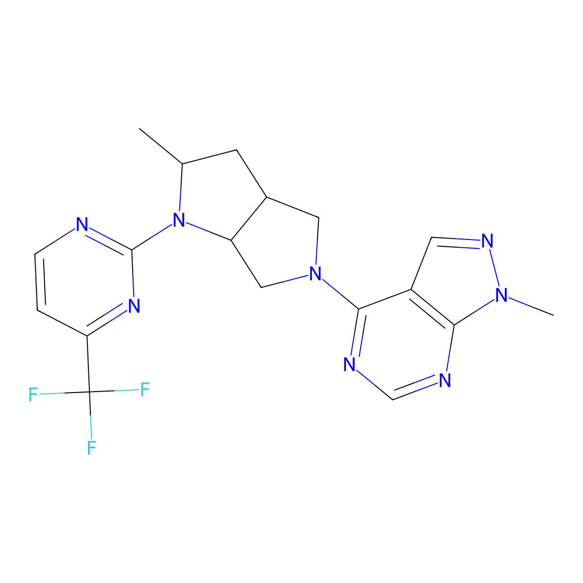 2-(2-methyl-5-{1-methyl-1H-pyrazolo[3,4-d]pyrimidin-4-yl}-octahydropyrrolo[3,4-b]pyrrol-1-yl)-4-(trifluoromethyl)pyrimidine molecular structure, CAS 2549041-93-0