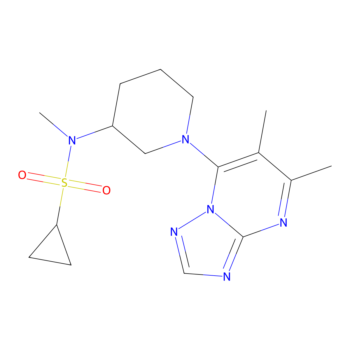 N-(1-{5,6-dimethyl-[1,2,4]triazolo[1,5-a]pyrimidin-7-yl}piperidin-3-yl)-N-methylcyclopropanesulfonamide molecular structure, CAS 2549041-94-1