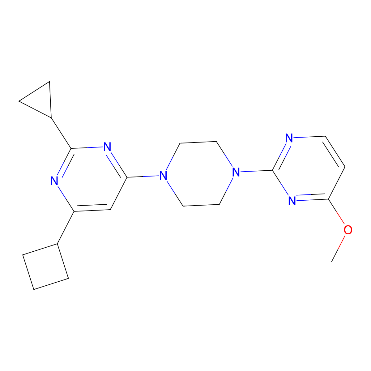 4-Cyclobutyl-2-cyclopropyl-6-[4-(4-methoxypyrimidin-2-yl)piperazin-1-yl]pyrimidine molecular structure, CAS 2549041-97-4