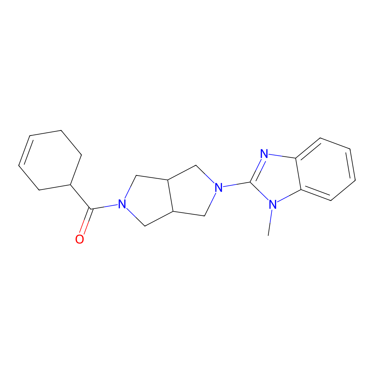2-[5-(cyclohex-3-ene-1-carbonyl)-octahydropyrrolo[3,4-c]pyrrol-2-yl]-1-methyl-1H-1,3-benzodiazole molecular structure, CAS 2549041-98-5