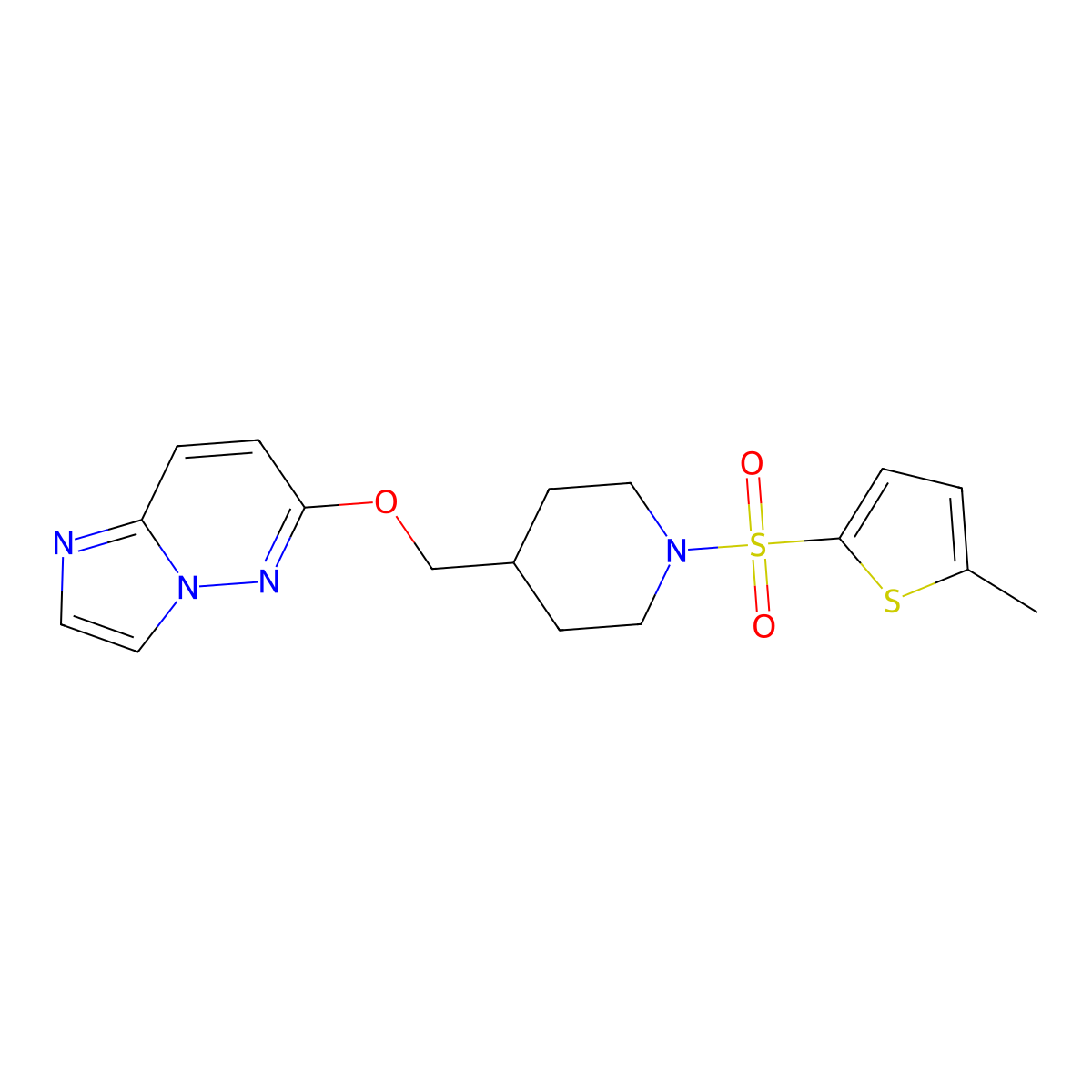 4-({Imidazo[1,2-b]pyridazin-6-yloxy}methyl)-1-[(5-methylthiophen-2-yl)sulfonyl]piperidine molecular structure, CAS 2549041-99-6