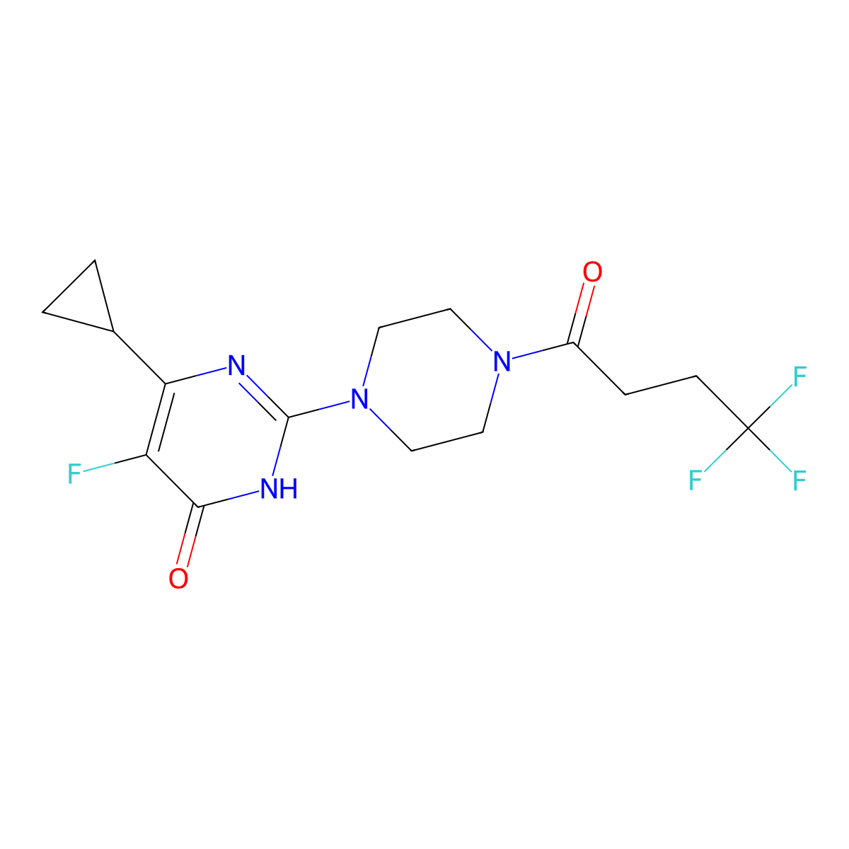 6-Cyclopropyl-5-fluoro-2-[4-(4,4,4-trifluorobutanoyl)piperazin-1-yl]-3,4-dihydropyrimidin-4-one molecular structure, CAS 2549042-02-4