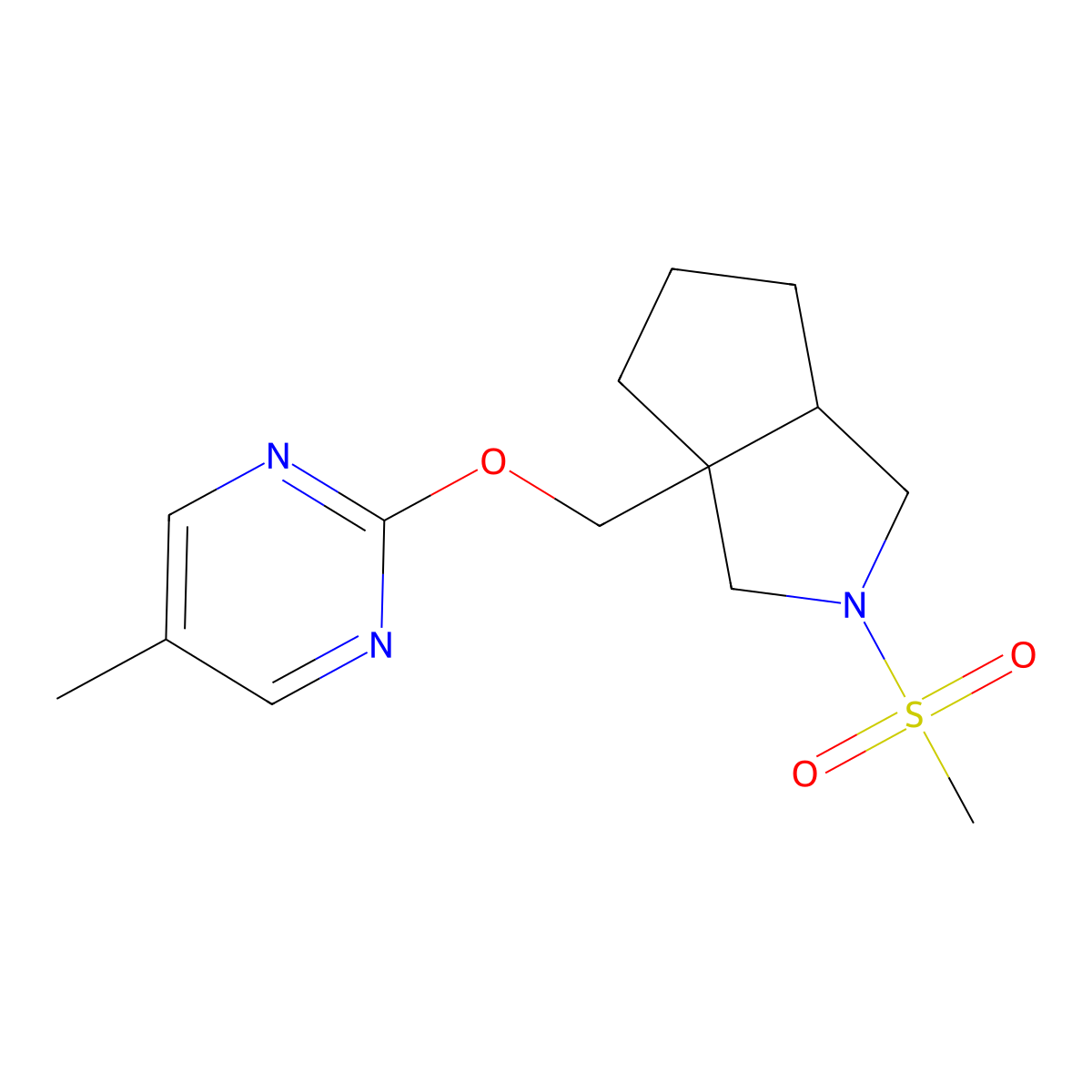 2-({2-Methanesulfonyl-octahydrocyclopenta[c]pyrrol-3a-yl}methoxy)-5-methylpyrimidine molecular structure, CAS 2549042-05-7