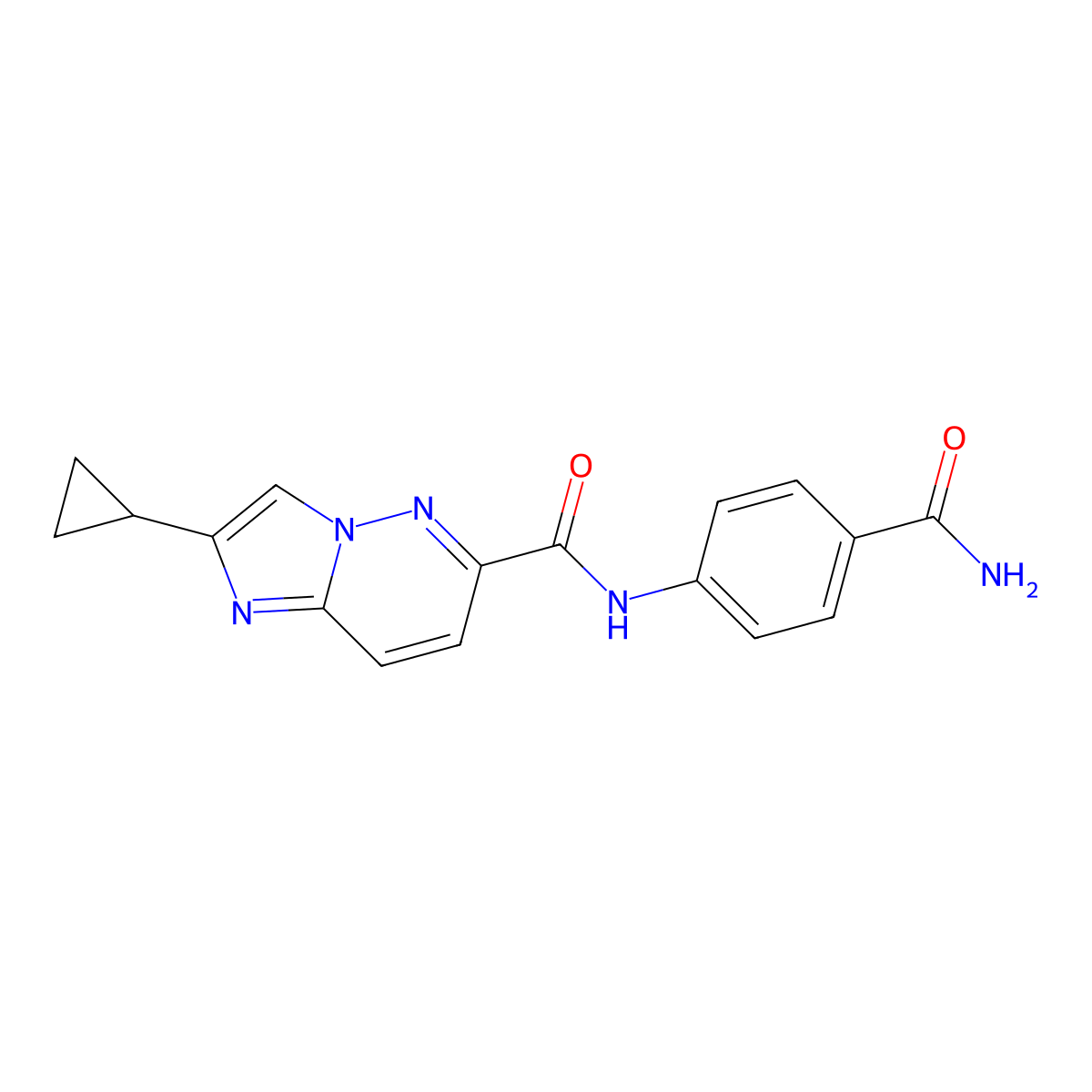 N-(4-carbamoylphenyl)-2-cyclopropylimidazo[1,2-b]pyridazine-6-carboxamide molecular structure, CAS 2549042-10-4