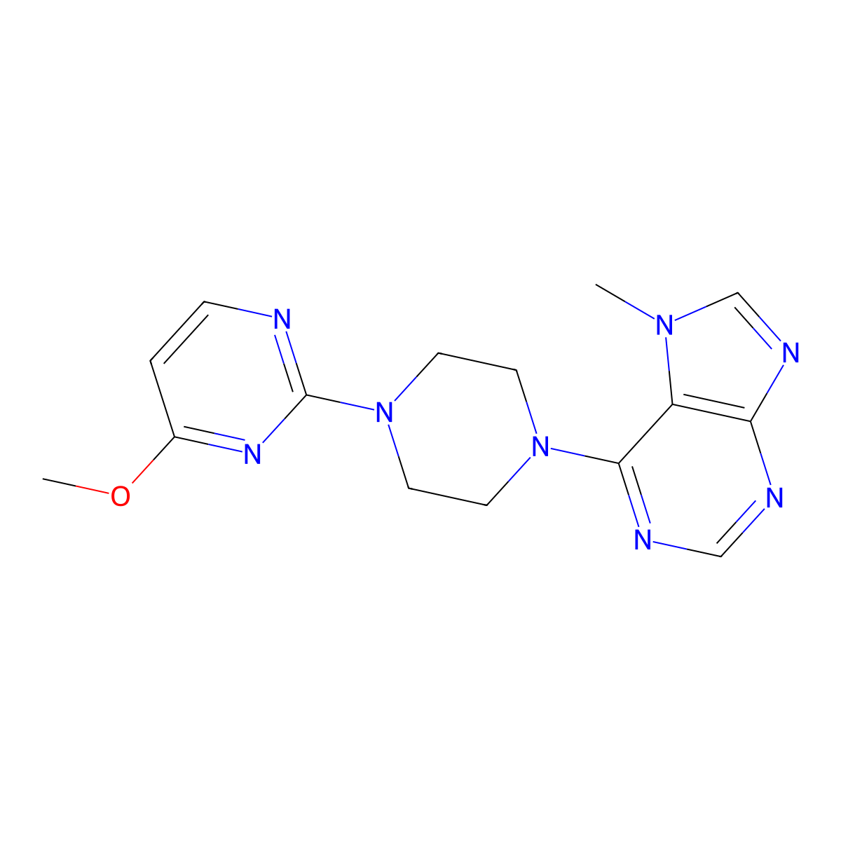 6-[4-(4-methoxypyrimidin-2-yl)piperazin-1-yl]-7-methyl-7H-purine molecular structure, CAS 2549042-16-0