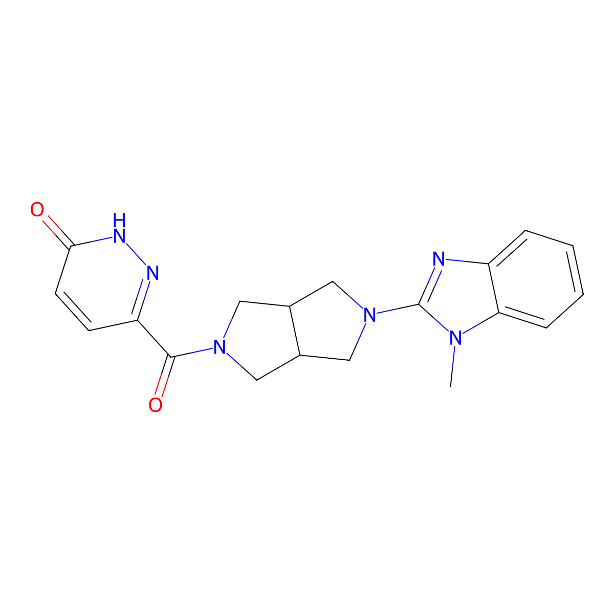 6-[5-(1-methyl-1H-1,3-benzodiazol-2-yl)-octahydropyrrolo[3,4-c]pyrrole-2-carbonyl]-2,3-dihydropyridazin-3-one molecular structure, CAS 2549042-23-9