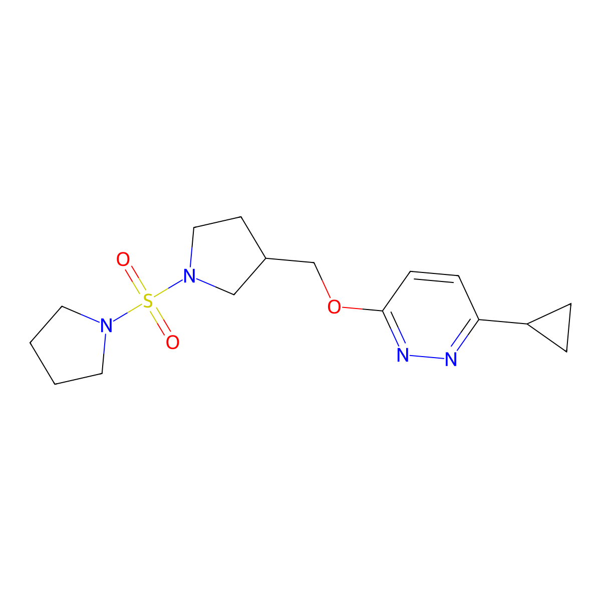 3-Cyclopropyl-6-{[1-(pyrrolidine-1-sulfonyl)pyrrolidin-3-yl]methoxy}pyridazine molecular structure, CAS 2549042-26-2