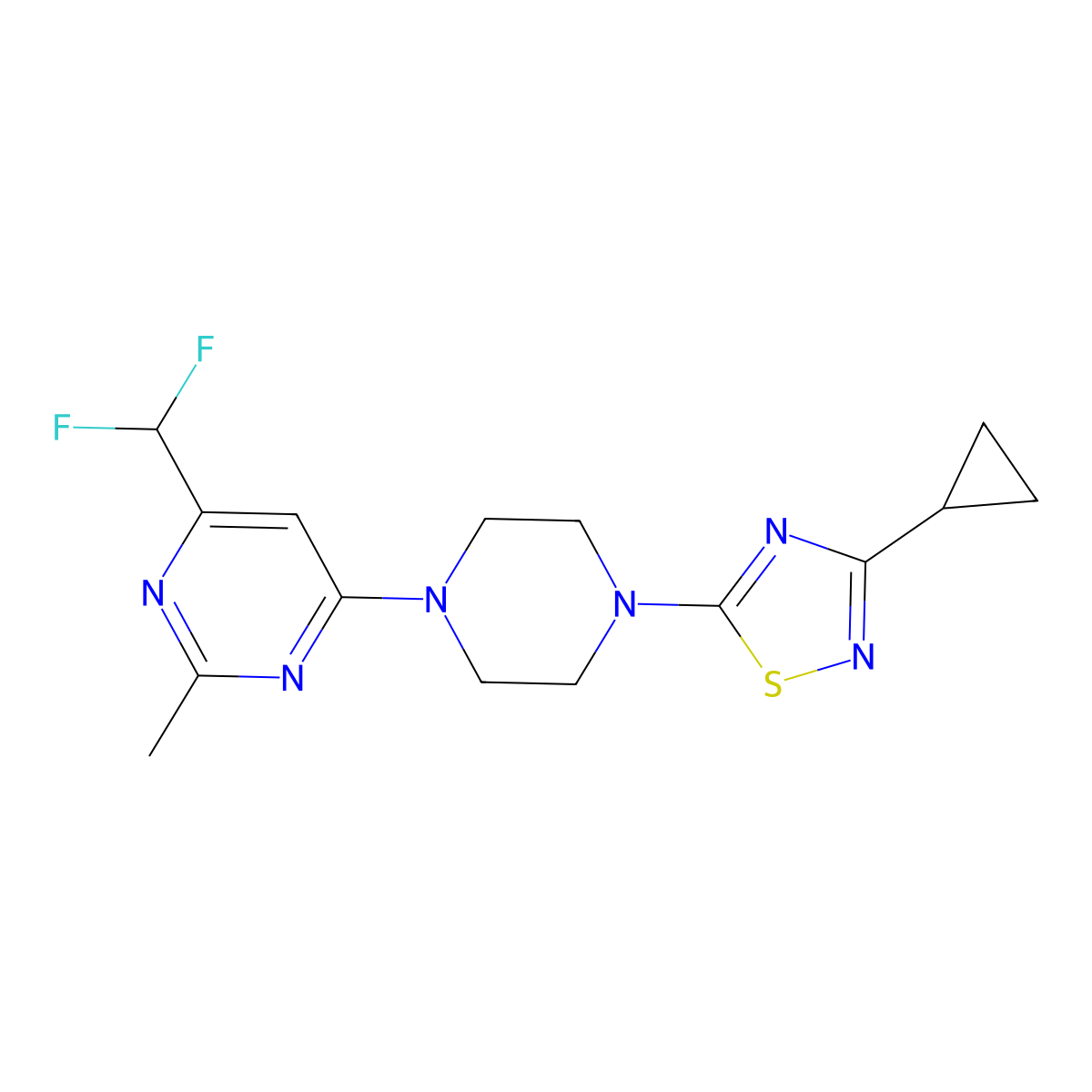 4-[4-(3-Cyclopropyl-1,2,4-thiadiazol-5-yl)piperazin-1-yl]-6-(difluoromethyl)-2-methylpyrimidine molecular structure, CAS 2549042-27-3