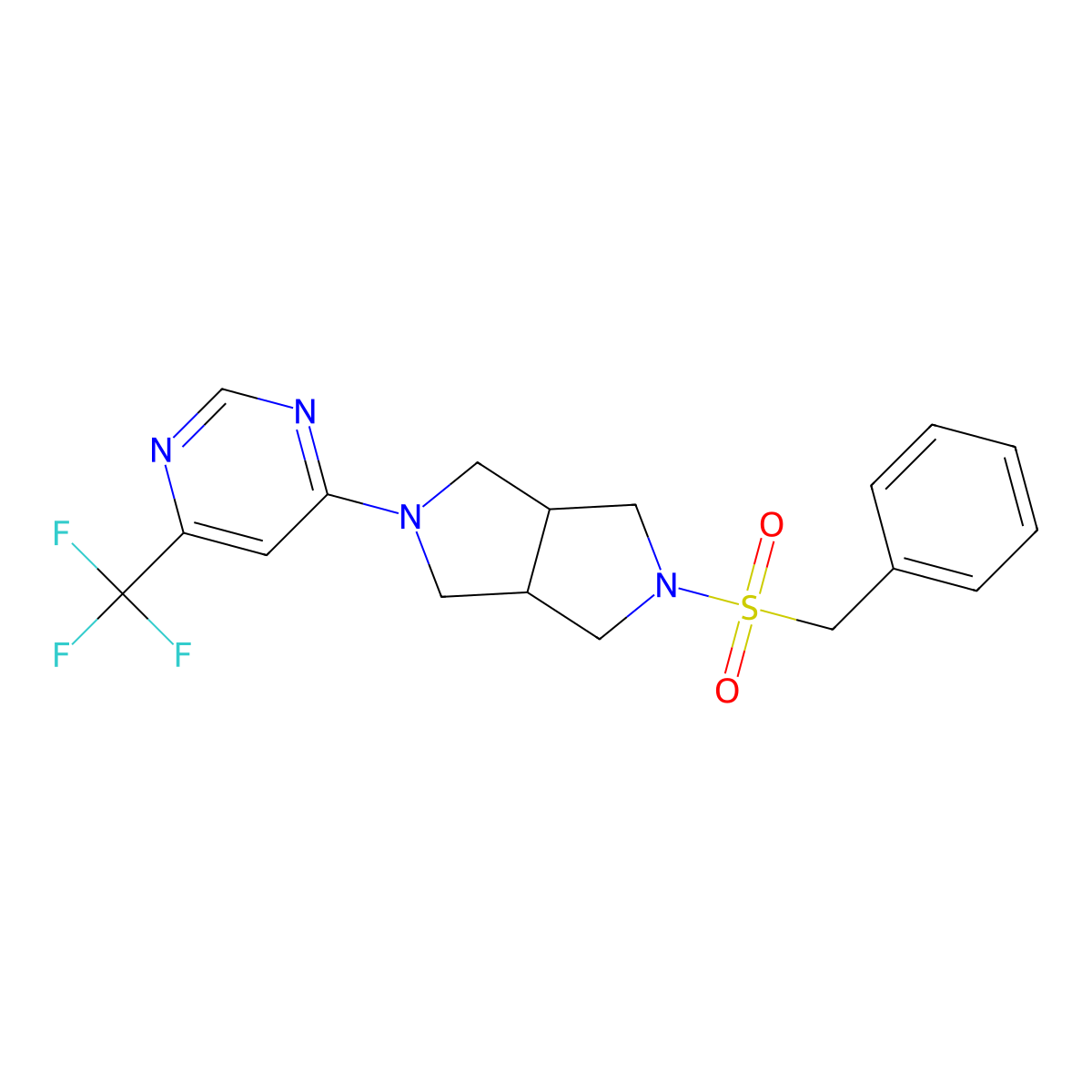 4-{5-Phenylmethanesulfonyl-octahydropyrrolo[3,4-c]pyrrol-2-yl}-6-(trifluoromethyl)pyrimidine molecular structure, CAS 2549042-29-5
