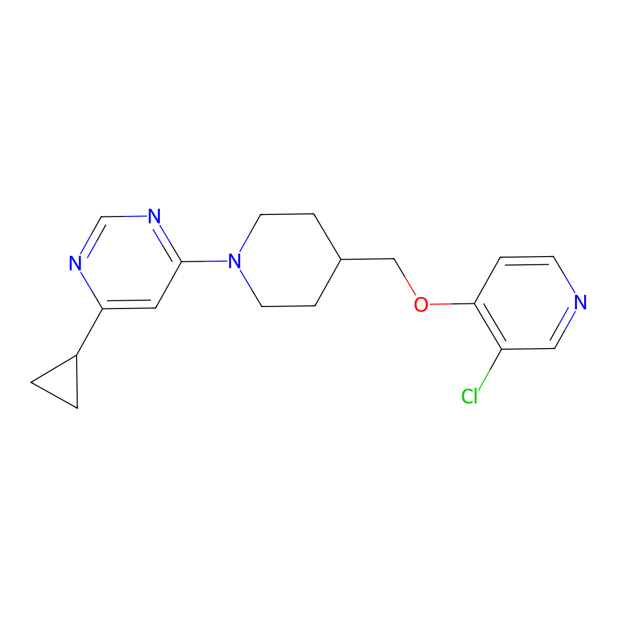 4-(4-{[(3-Chloropyridin-4-yl)oxy]methyl}piperidin-1-yl)-6-cyclopropylpyrimidine molecular structure, CAS 2549042-33-1